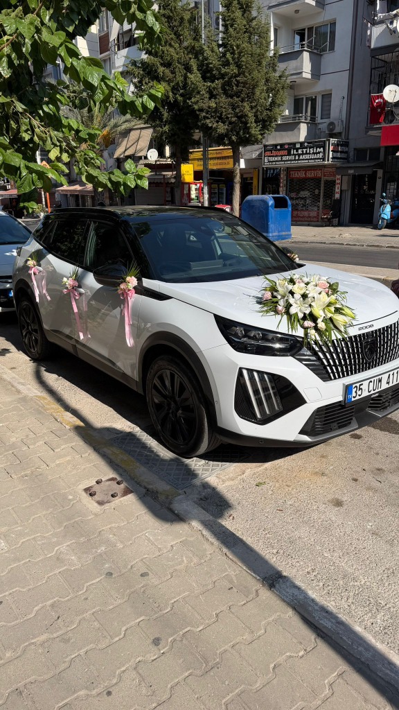 Pembe Beyaz Gelin Arabası Süslemesi